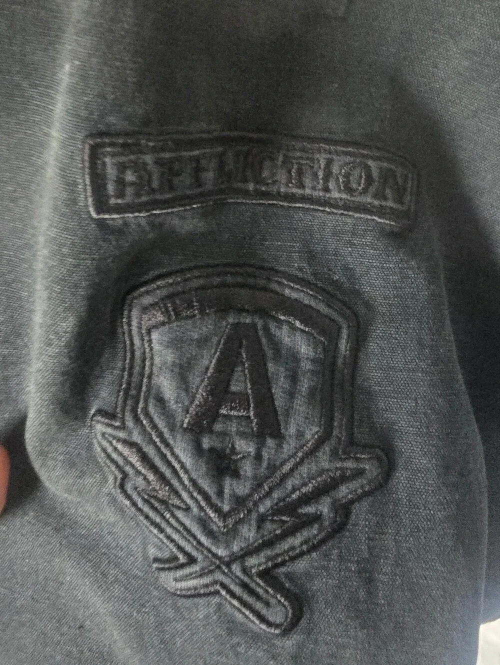 RARE VTG Affliction hybrid hooded denim jacket Mens 2X Full-zip, Black, Y2K - Picture 10 of 16